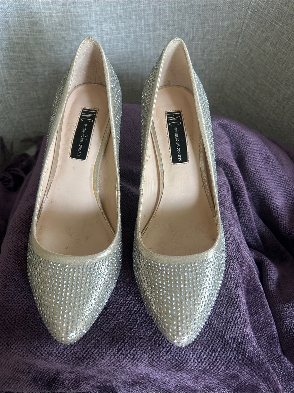 INC International Concepts Silver Crystal Embellished Pointed-Toe Pumps